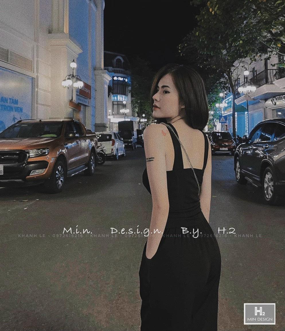 sét đồ nữ áo cổ chéo và quần ống xuông chất mát mẻ và thành lịch - Đen