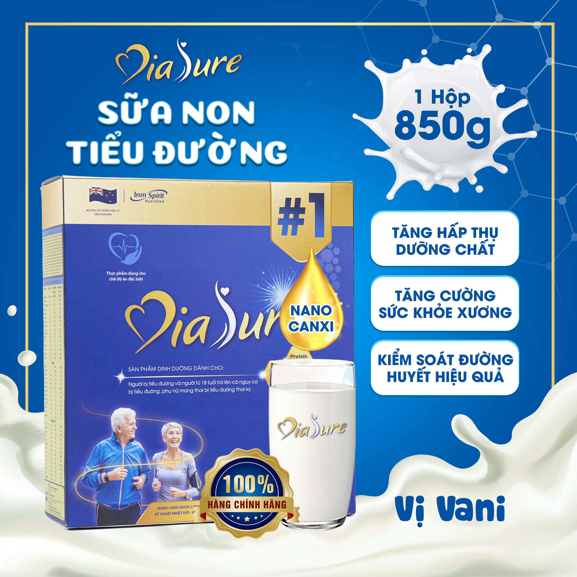 Sữa non DiaSure chính hãng hộp giấy 850g  - Cung cấp dinh dưỡng toàn diện cho người bị tiểu đường