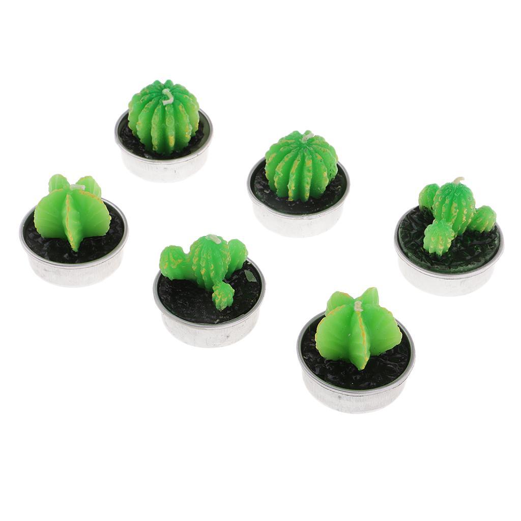 6 Pieces Quality Cactus Tealight Candles Tea Light Candle Holder Unscented Paraffin Wax Candles Vivid Plant Decoration Candles