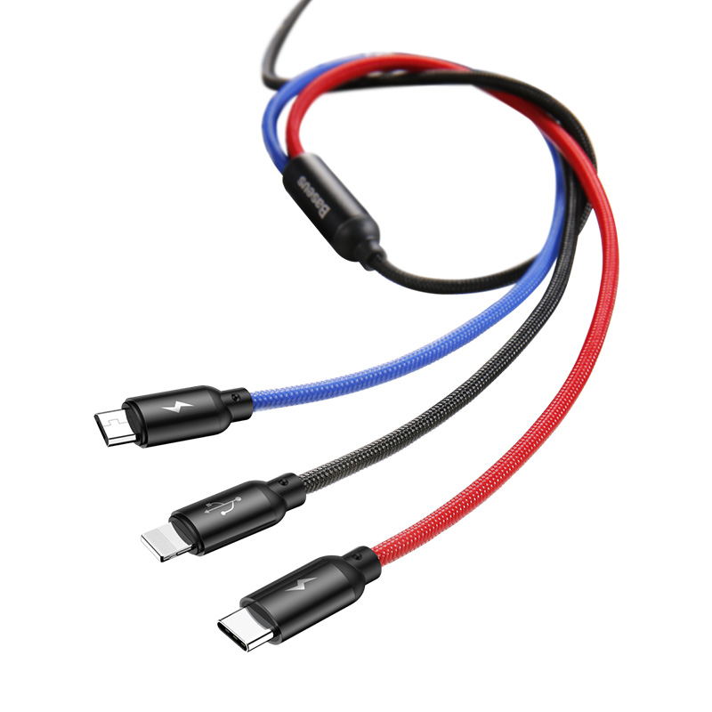 Cáp sạc 3 đầu Baseus Three Primary Colors 3-in-1 Cable USB For M+L+T 3.5A CAMLT-BSY - Hàng chính hãng