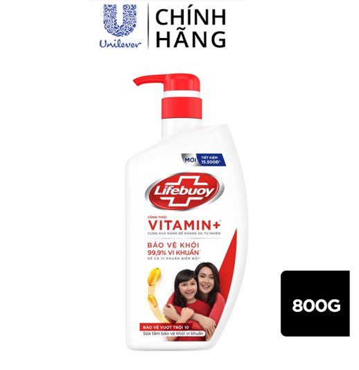 Sữa Tắm Lifebuoy Sạch Khuẩn Bảo Vệ Khỏi 99.9% Vi Khuẩn Chứa Ion Bạc+ Hỗ Trợ Cùng Đề Kháng Da Tự Nhiên Chai 800G