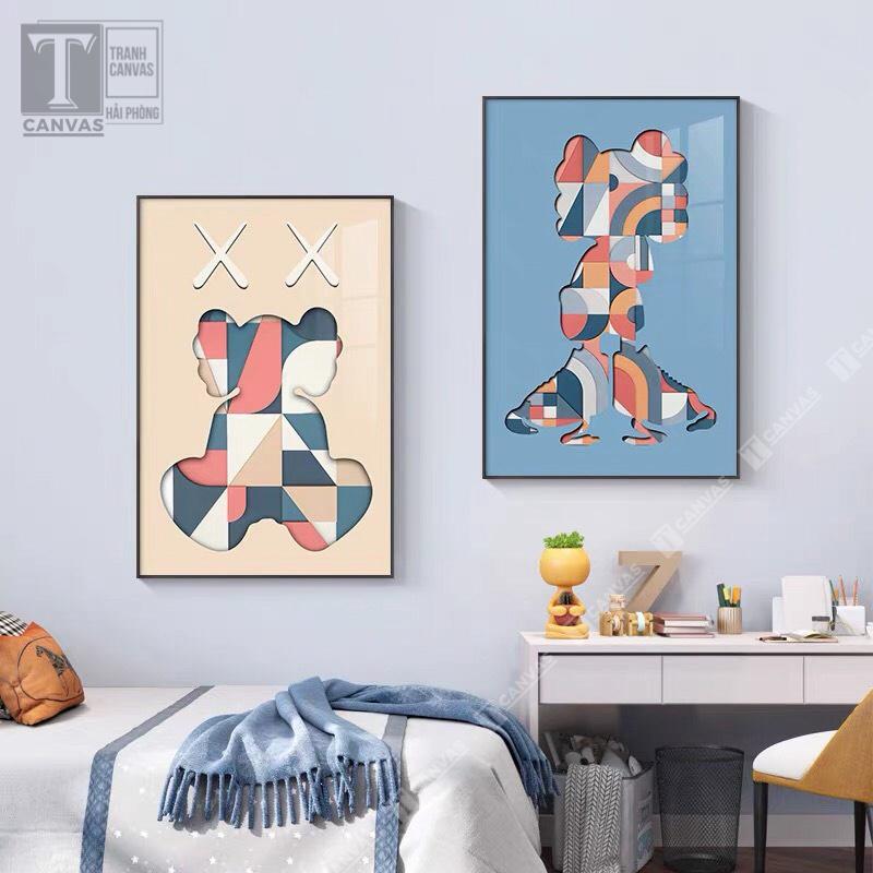 Tranh Canvas tràn viền treo tường phòng khách, tranh hiện đại, tranh Kaws Toy màu sắc MÃ KAWS 75-83