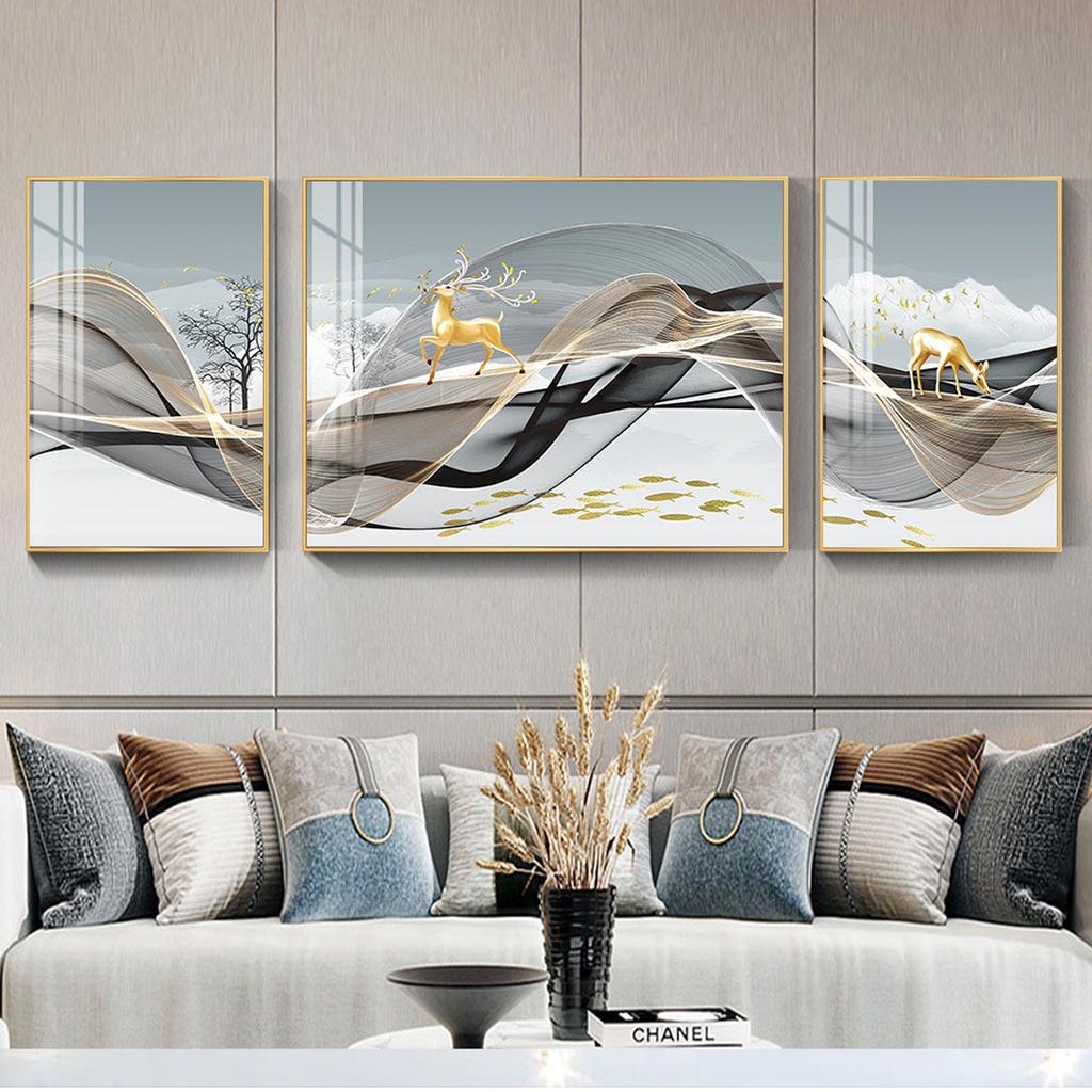 Tranh Canavs Treo Tường Trang Trí - Tranh Bộ 3 Đôi Hươu Nghệ Thuật