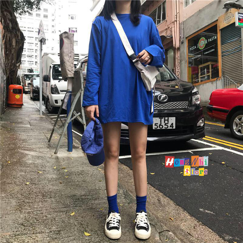 Áo Thun Tay Dài Trơn Dáng Rộng Màu Xanh Long Tee Blue Unisex - MM