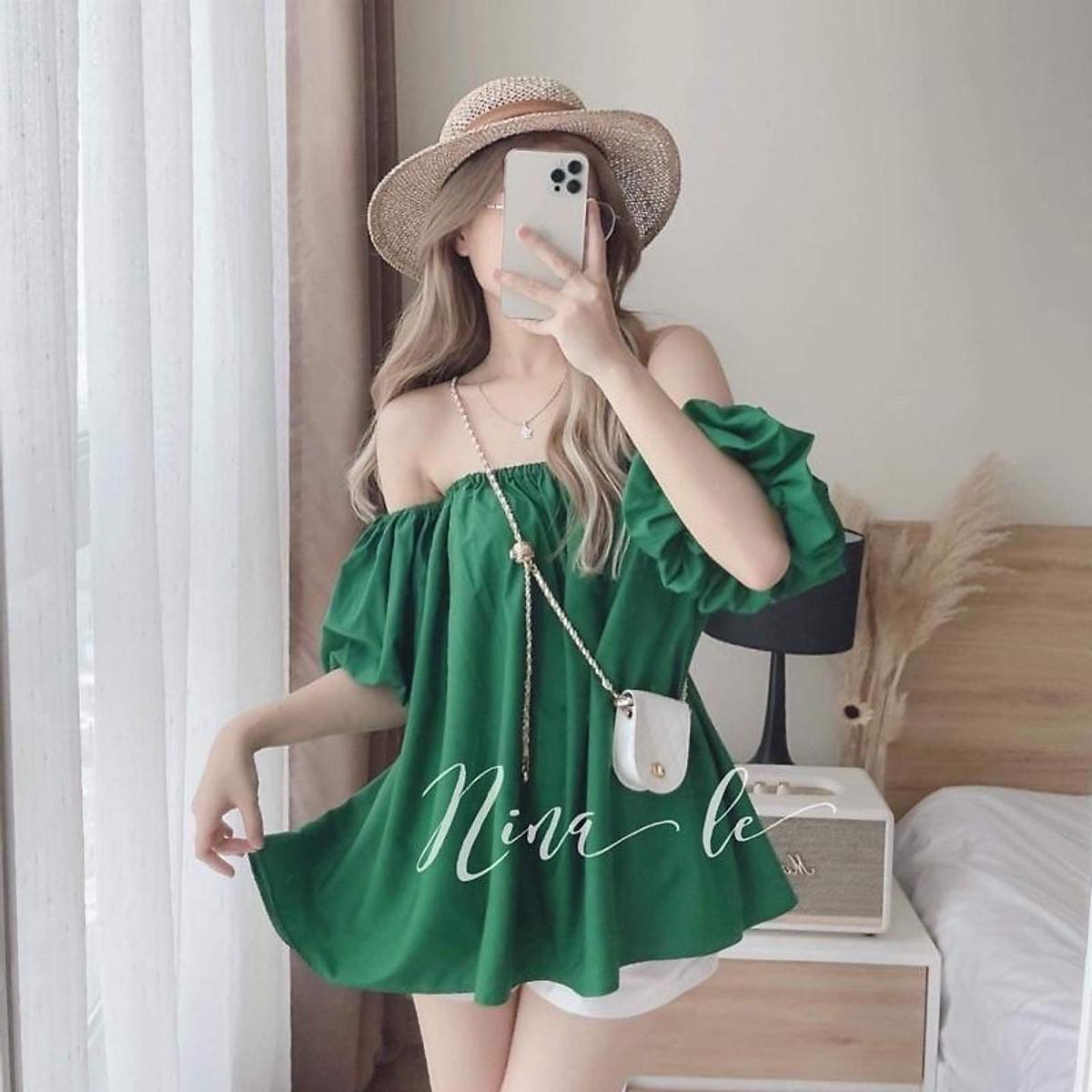 Áo bẹt vai mùa hè tay bí phồng xinh alohaboutique - Hồng