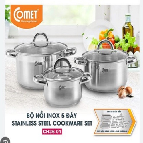 Bộ 3 nồi inox cao cấp 5 đáy Comet CH36-01