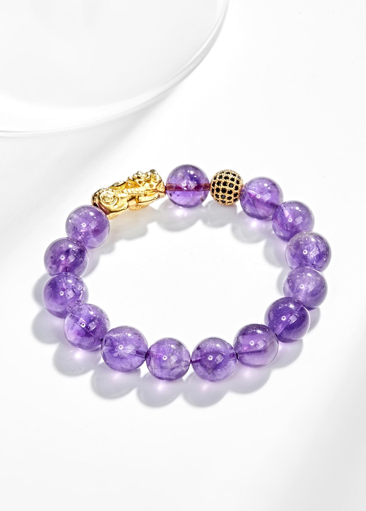Vòng tay đá thiên nhiên phối charm tỳ hưu bạc mạ vàng 24k size hạt 12mm - Ngọc Quý Gemstones