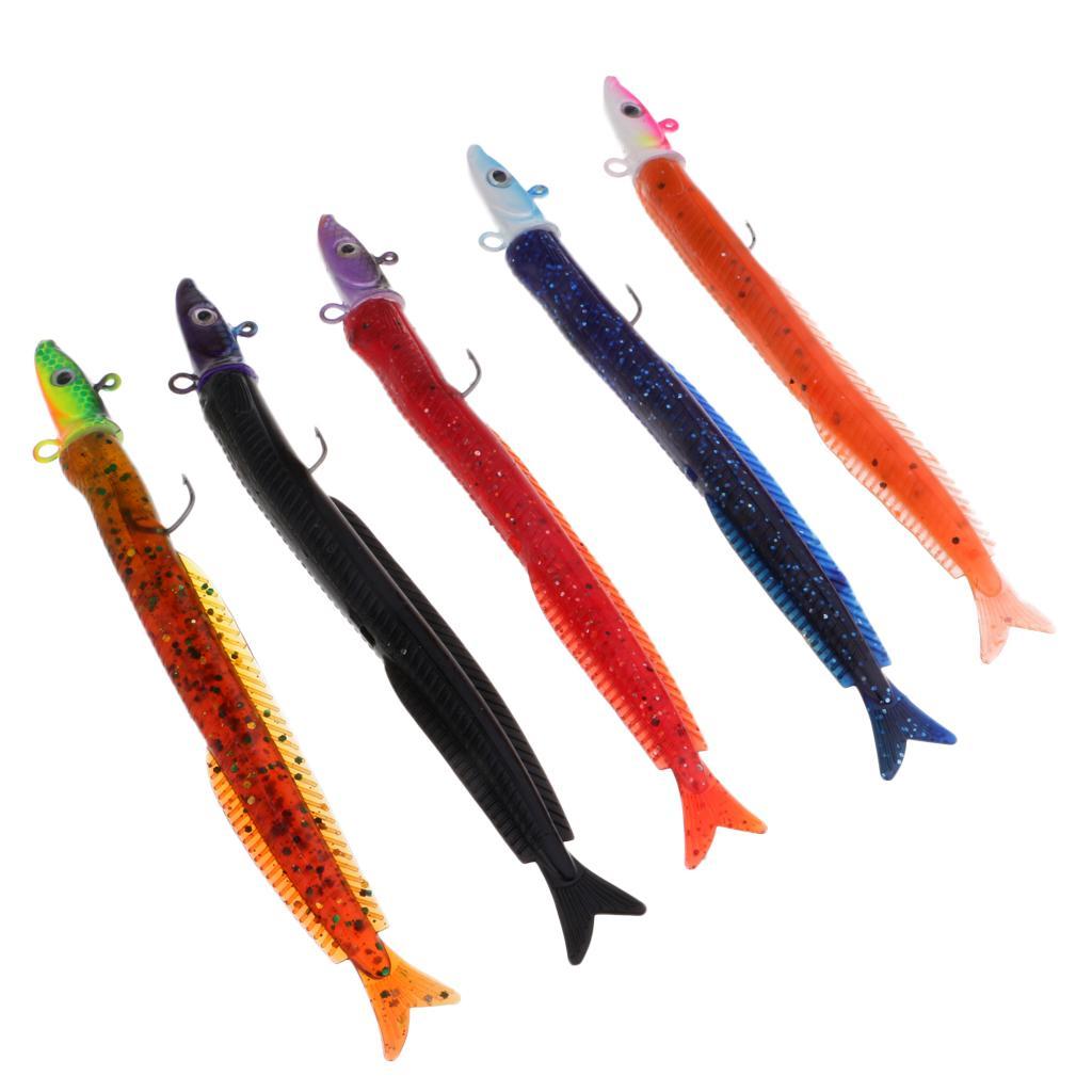 5pcs Soft Fishing Lure Jig Head Lure Worm Lures Swimbait 3D Eyes Sink Lures Made of high quality material and durable to use