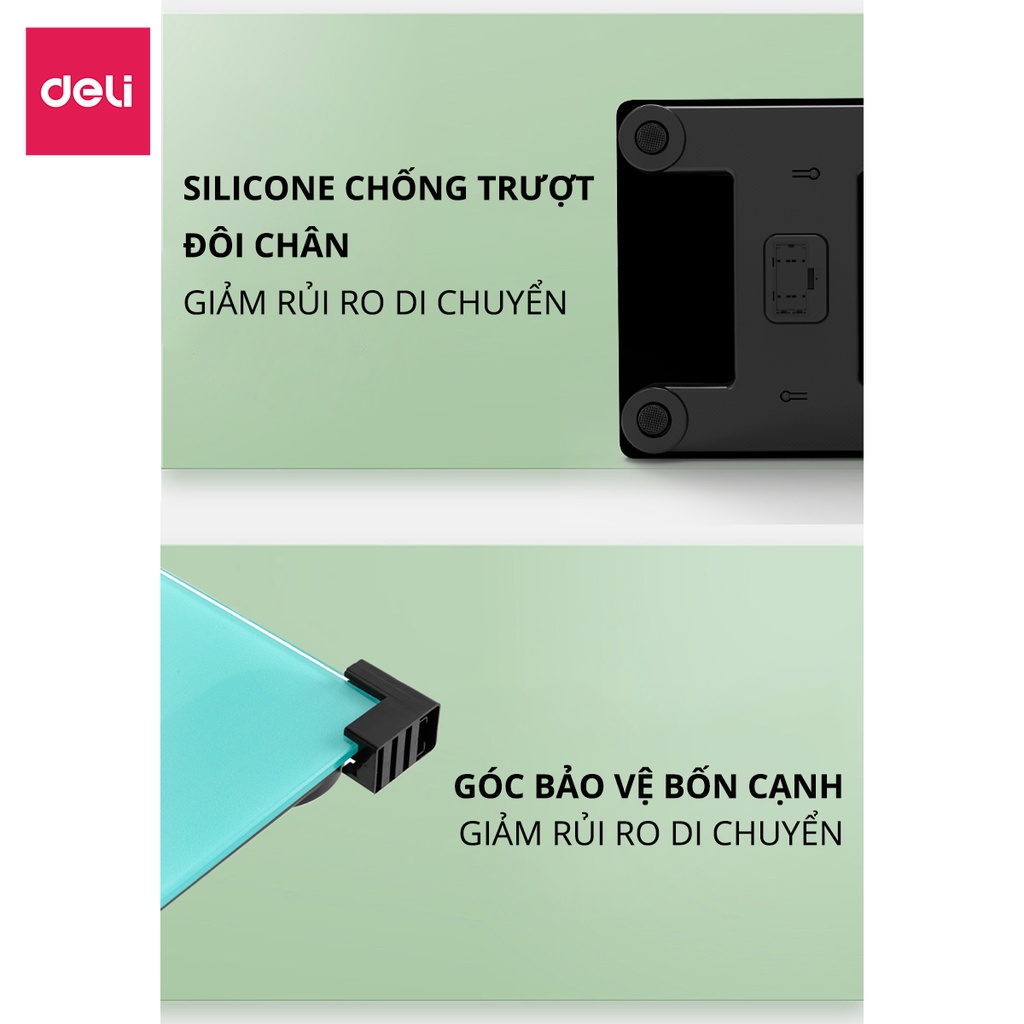 Cân Điện Tử Sức Khoẻ Thông Minh Mặt Vuông Kính Cường Lực Chịu Lực 180Kg Deli - Phù Hợp Gia Đình Trường Học - Nhiều Màu Sắc - Hàng Chính Hãng - E86120
