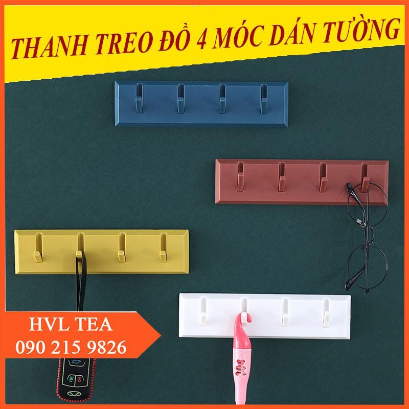 Thanh treo đồ 4 móc dài hình chữ nhật dán tường/Giá treo đồ dán tường