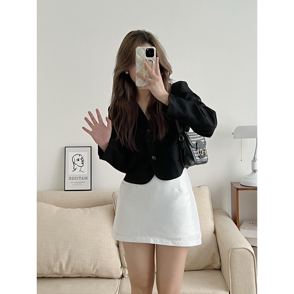 Áo blazer nữ croptop dáng ngắn dài tay 2 lớp - Áo khoác vest lửng phong cách Hàn Quốc