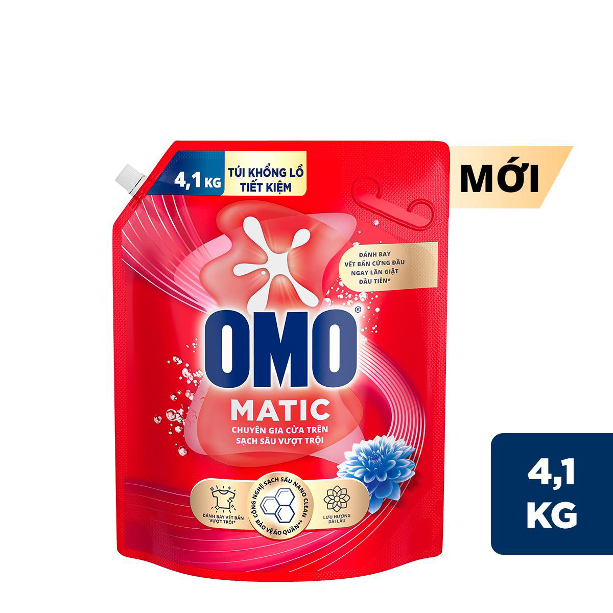 TúI Nước Giặt Omo Matic Cho Máy Giặt Cửa Trên Xoáy Bay Vết Bẩn Sạch Bẩn Khử Mùi Toàn Diện 4.1Kg