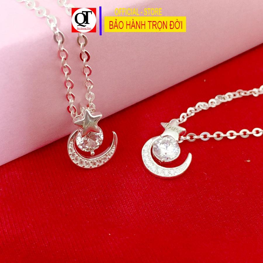 Dây chuyền nữ mặt dây khắc tên theo yêu cầu chất liệu bạc 925 gắn đá cobic cao cấp trang sức Bạc Quang Thản - QTBTS17
