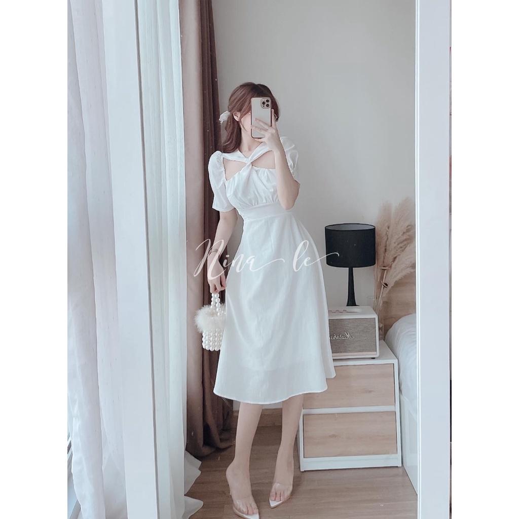 Đầm nữ midi cổ chéo dáng chữ A siêu xinh 2 màu sắc giúp nàng nổi bật dạo phố, dạ tiệc