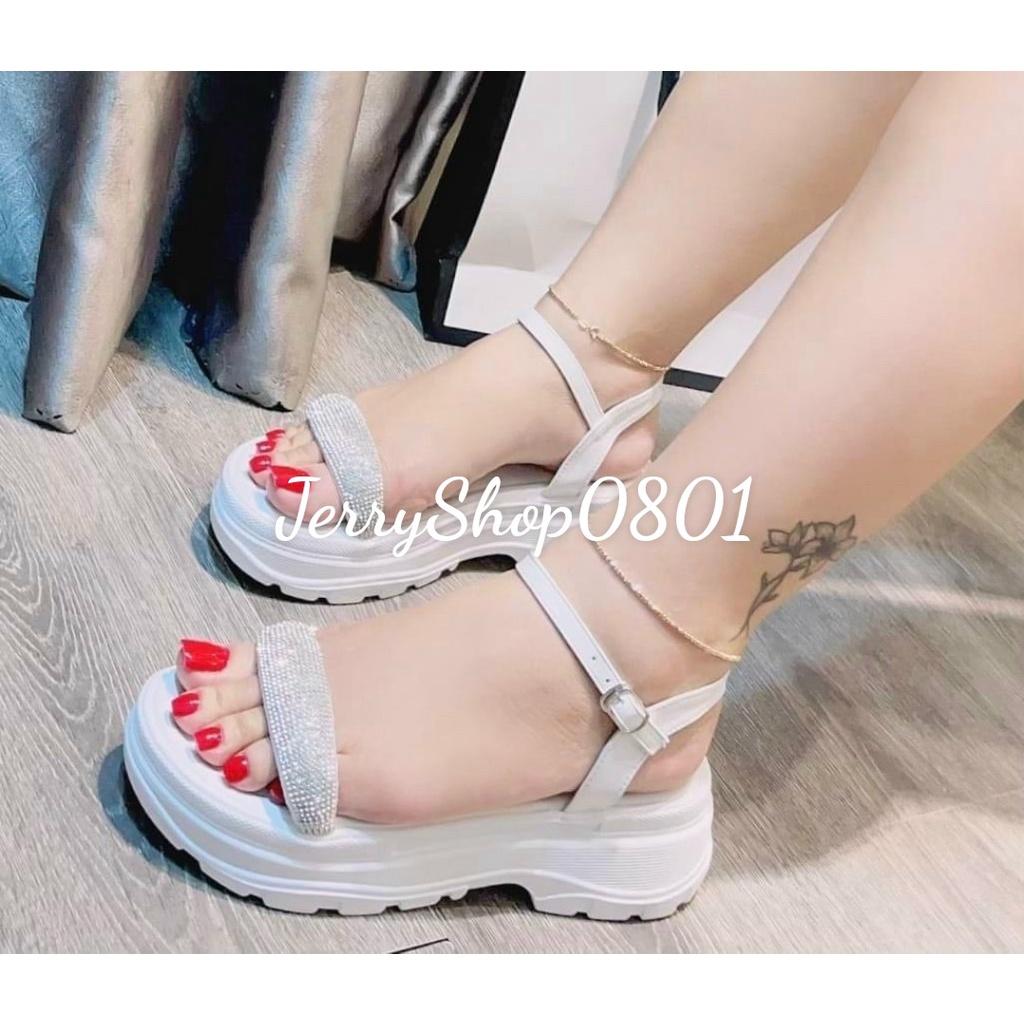 Giày Sandal bánh mì CAO 4P QUAI NGANG KIM TUYẾN LẤP LÁNH siêu xinh