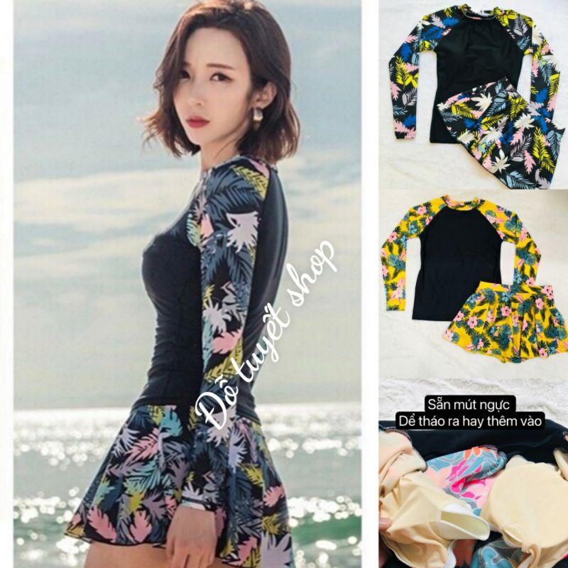 Bộ Bơi Nữ Áo Tay Dài Và Quần Váy Free size 40-55ký
