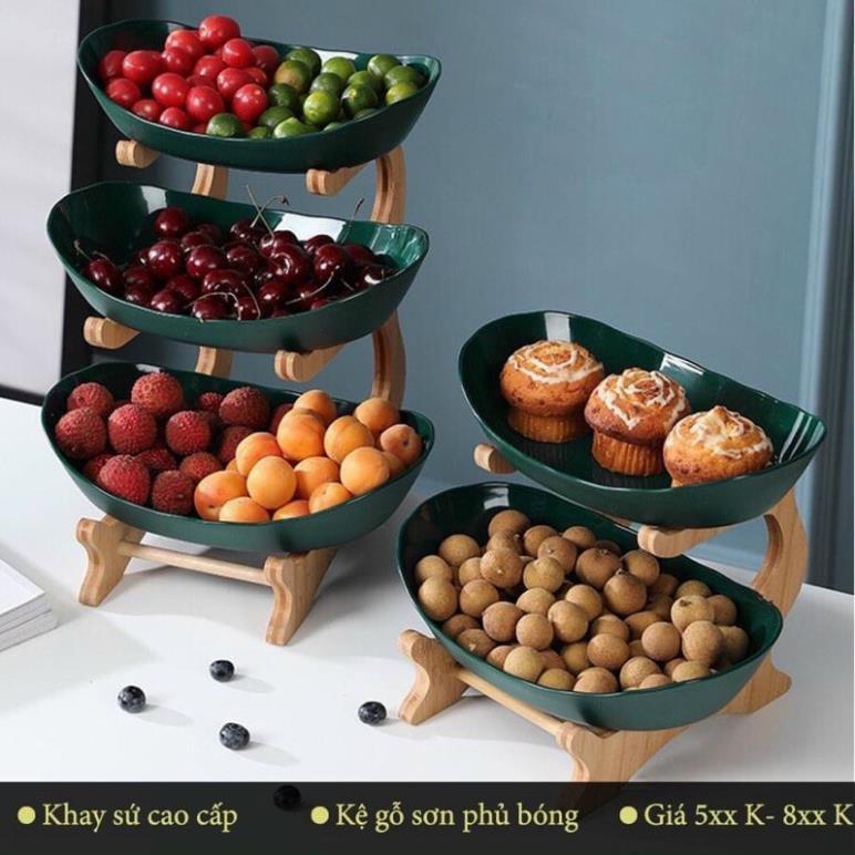 Khay hoa quả, bánh kẹo đế gỗ 2 tầng, 3 tầng