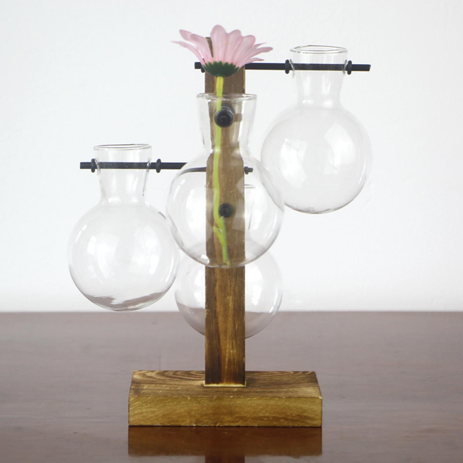 2- Test Tube Flower Bud Vase With Wooden Stand for  Plants Home