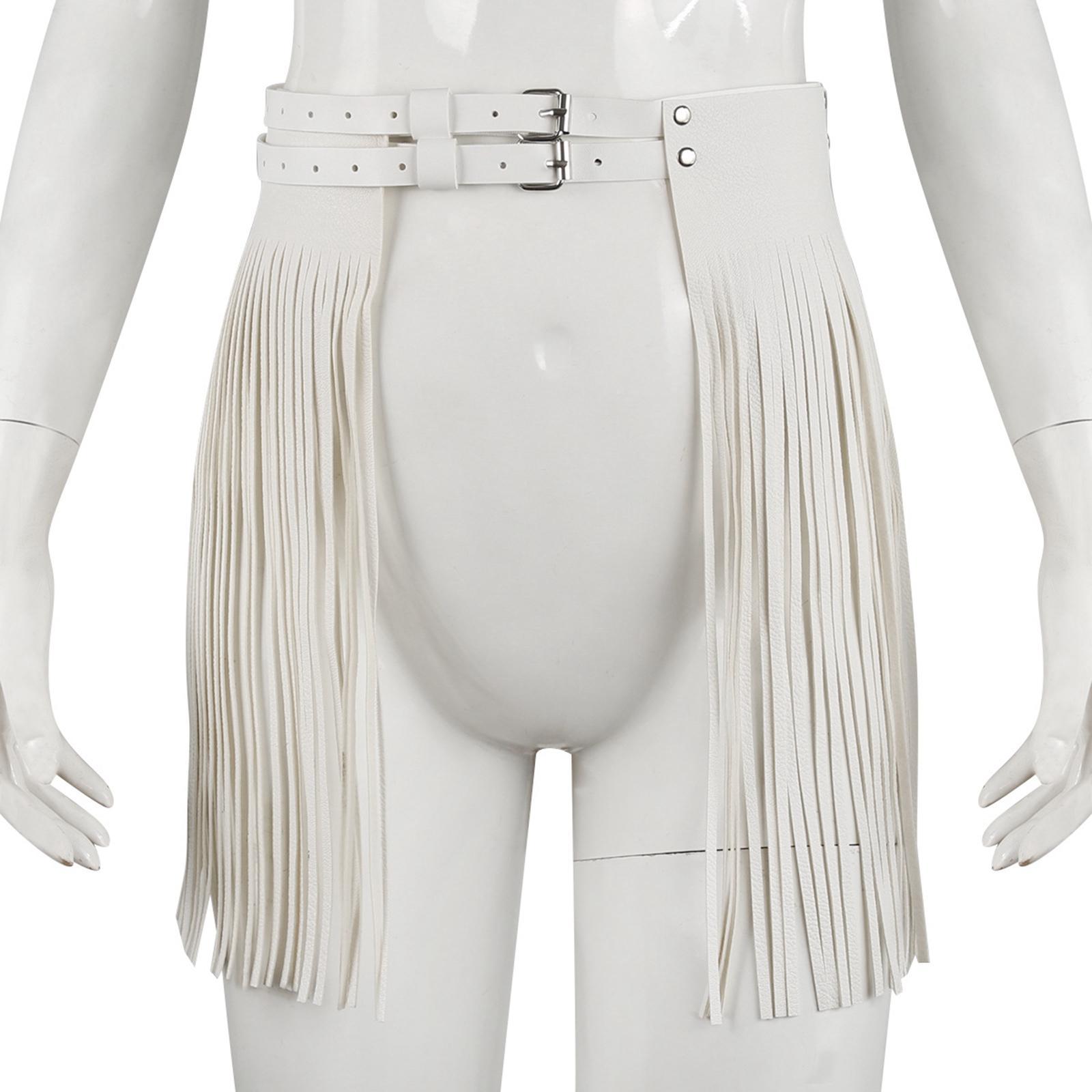 Women Punk Gothic Faux Leather Fringe Tassel Skirt Belt Clubwear Dance Dress