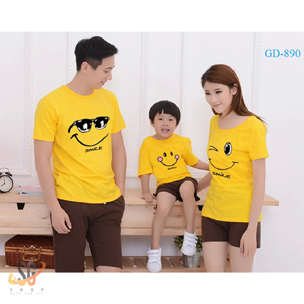 Áo đồng phục gia đình 3/4/5 người Đồ đôi mẹ và bé giá rẻ Thun cotton 4 chiều Màu vàng đậm GD890VD