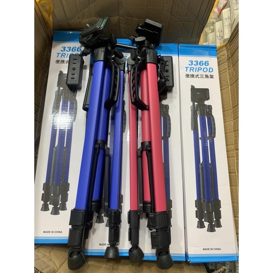 Chân Giá Đỡ Điện Thoại, Gậy chụp hình 3 chân tripod 3366 cao 1m5 có tay cầm, tặng đầu kẹp và túi đeo