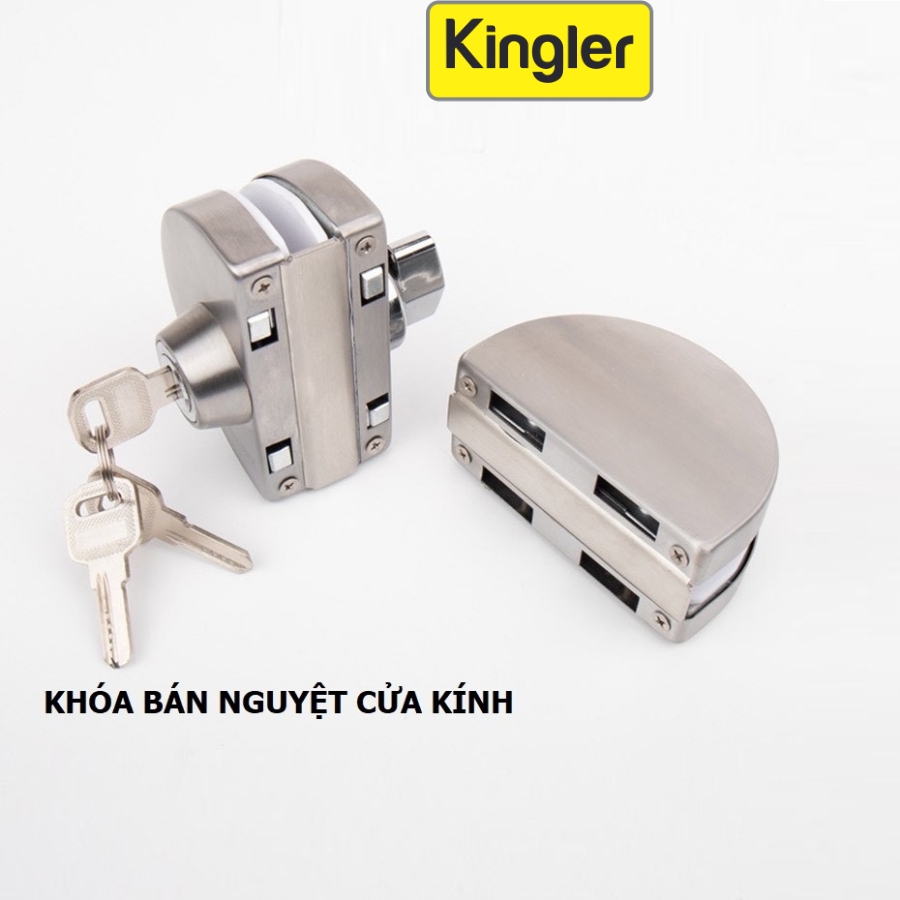 Khóa Bán Nguyệt Inox Cho Cửa Kính Cường Lực, Khóa Cửa Kính Lùa, Lắp Đặt Không Phải Khoan. Kingler 3205- 3206