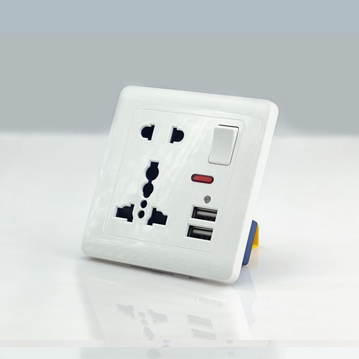 Ổ Cắm Điện Tích Hợp 2 Cổng USB Và Công Tắc TK-2U2P
