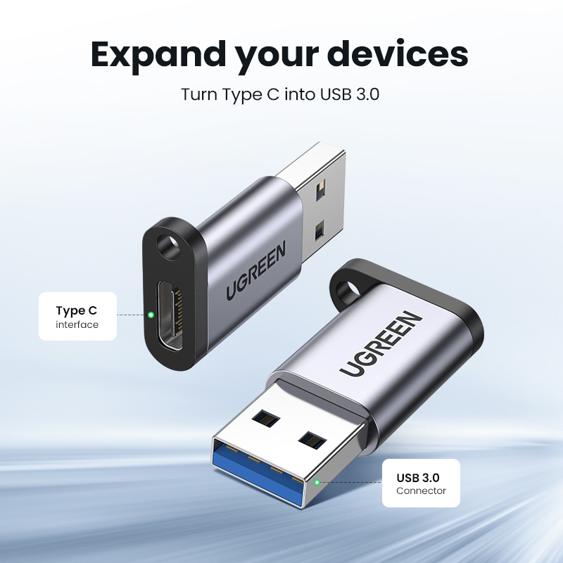 Đầu chuyển USB 3.0 to USB-C 3.1 (female) Cao Cấp Ugreen 50533 hàng chính hãng