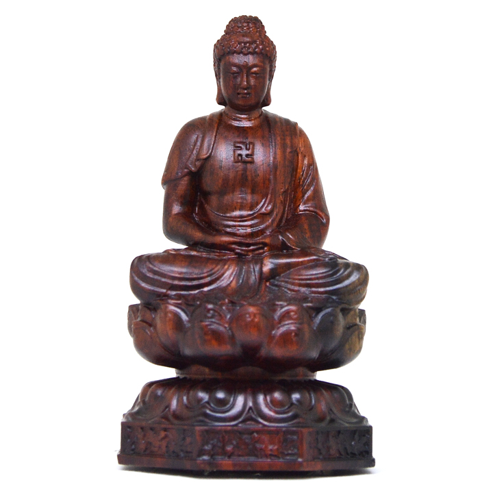 Tượng phật A Di Đà tọa lạc đài sen bằng gỗ trắc - Tượng để xe  - AT02