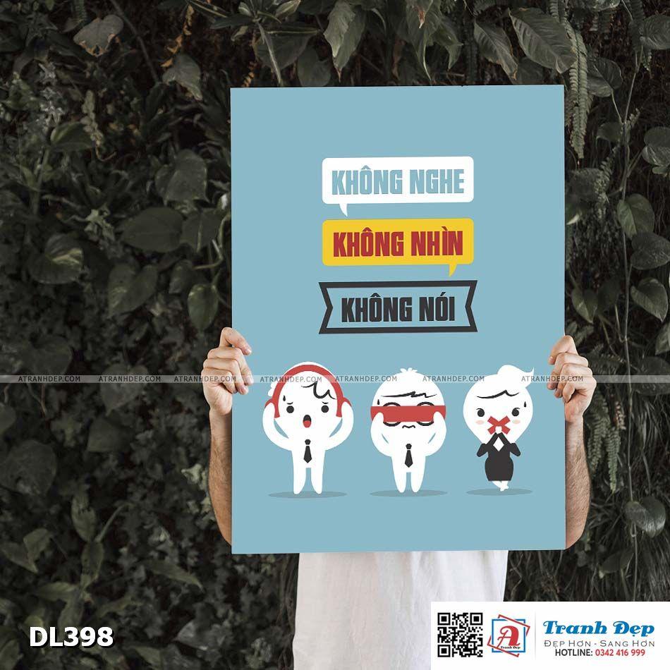 Tranh động lực trang trí phòng làm việc - Không nghe, không nhìn, không nói - DL398