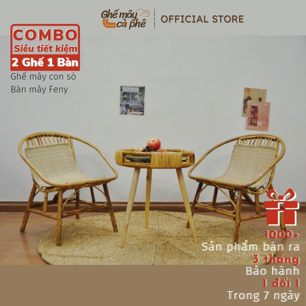 (Combo siêu tiết kiệm) Bộ bàn ghế mây sò tự nhiên phù hợp cho quán cafe / bộ decor gia đình / ban công / Homestay