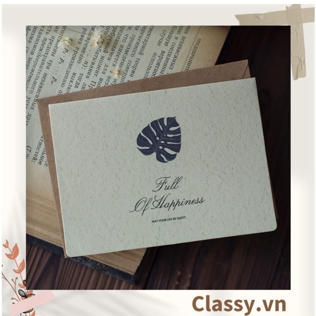 Thiệp Cổ điển Vintage in hình lá cây, giấy art sang trọng kèm phong bì giấy kraft và nhãn dán Sticker Classy Q625