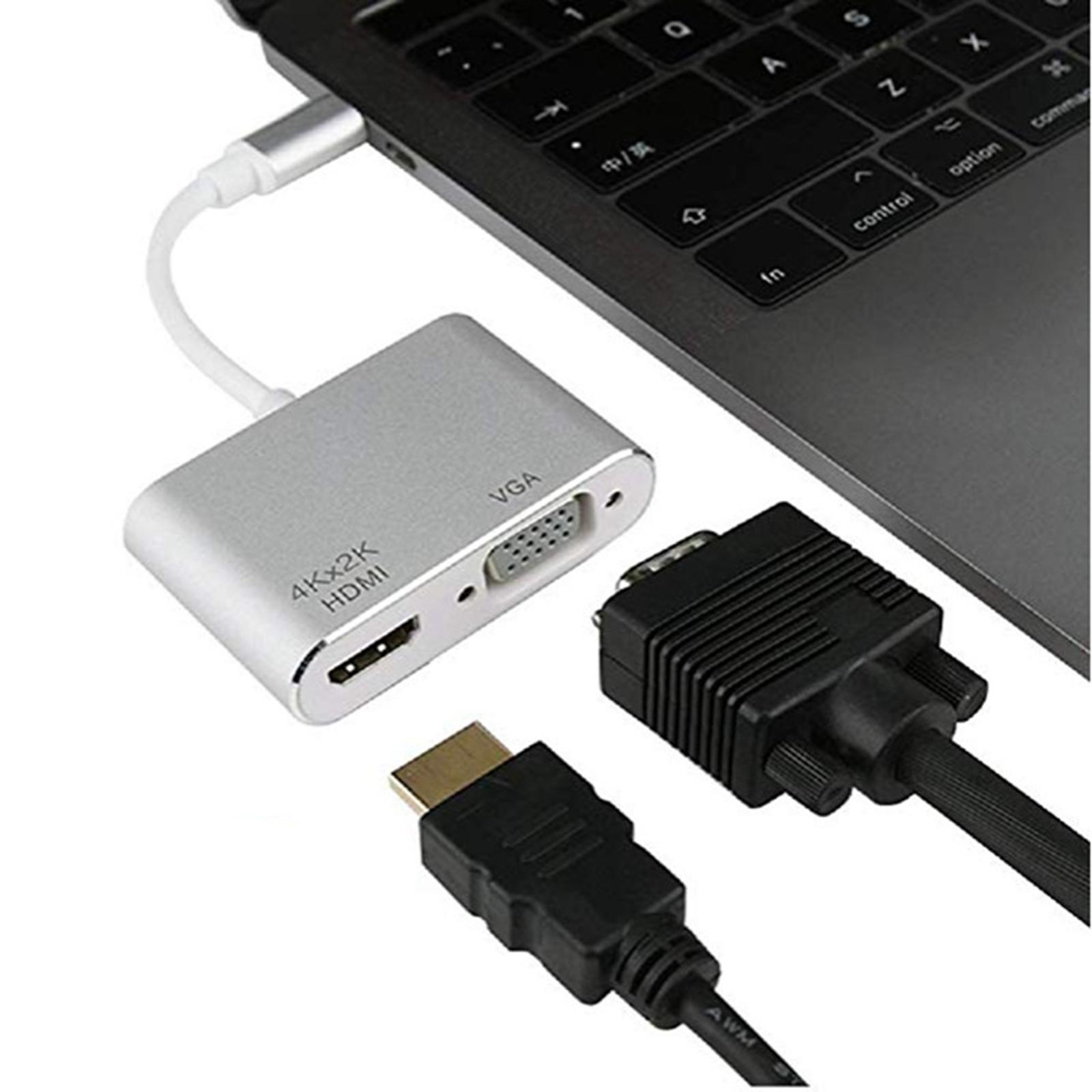 USB C to HDMI &amp; VGA Adapter, Plug and Play Type C to HDMI 4K VGA 1080P Converter for Phone PC