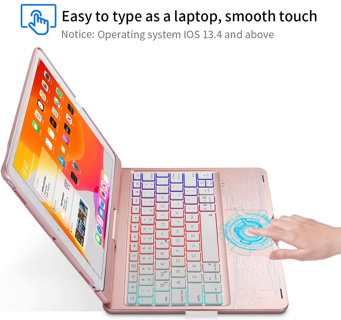 Bàn phím Bluetooth 7 màu đèn nền có chuột dùng cho iPad 10.2 và iPad 10.5 xoay 360 độ - Hàng chính hãng