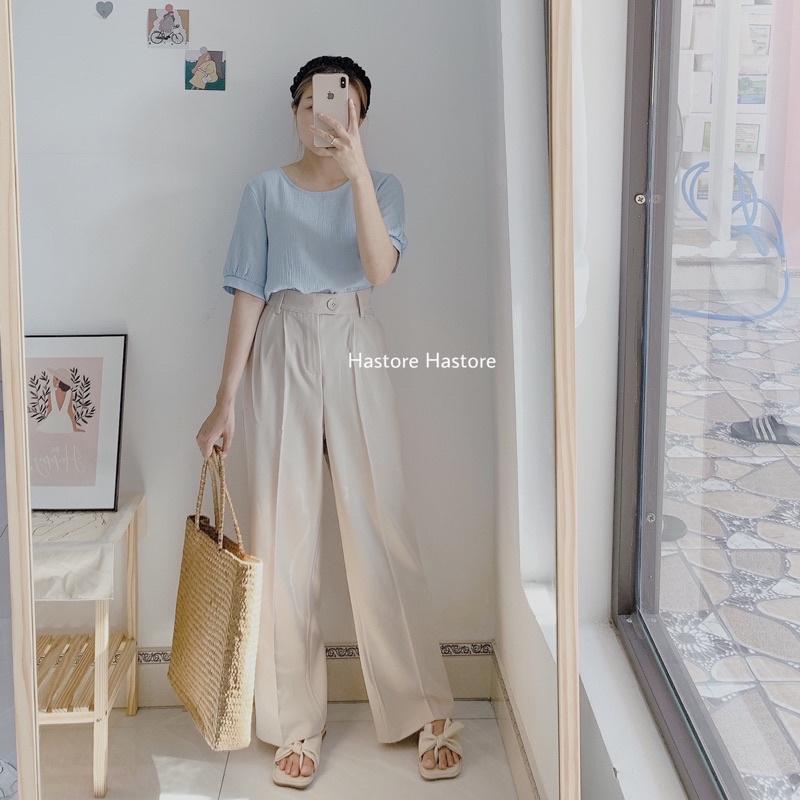 Quần tây ống rộng cúc lệch