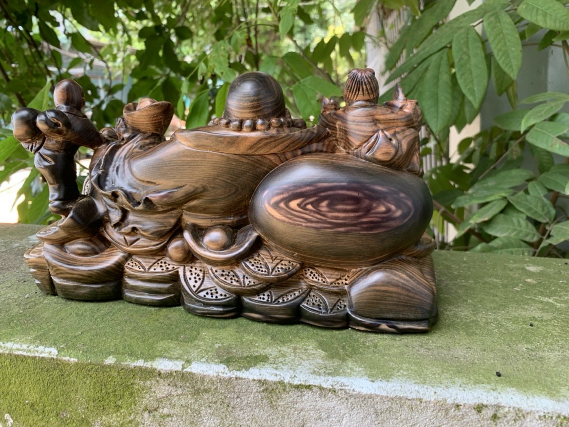 Tượng phật di lặc ngũ phúc bằng gỗ mun kt 30×15×15cm