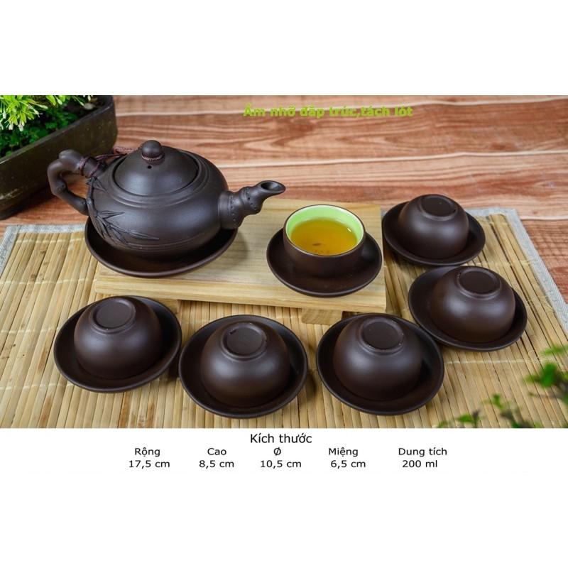 Bộ ấm chén đắp trúc khay lá