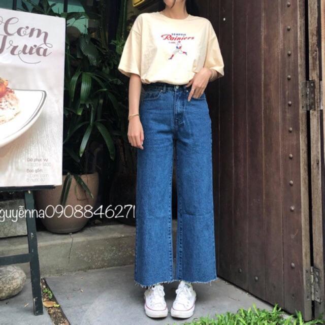 QUẦN JEANS ỐNG RỘNG DÁNG DÀI LƯNG CAO- hình thật chính chủ