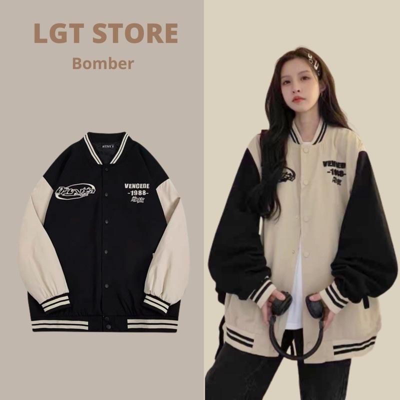 Áo khoác bomber da lộn form rộng unisex phong cách hàn quốc thêu chữ VENCEDE 1988