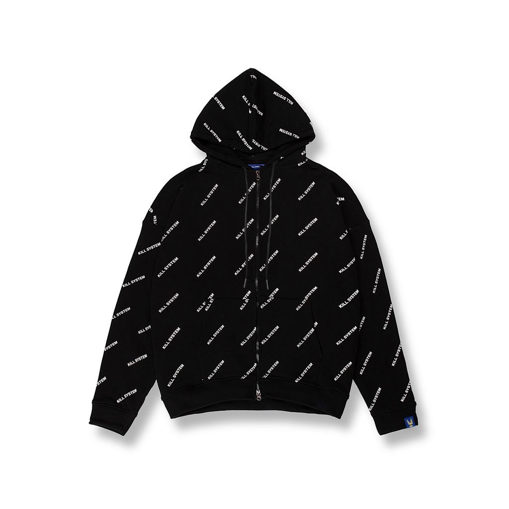 Áo khoác hoodie zip Kill System Cross nam nữ, màu đen trắng, vải chân cua, co giãn tốt, dày dặn, phong cách unisex
