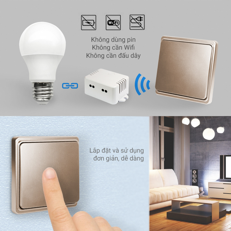 Bộ công tắc điều khiển từ xa KONO KN-RF43, tắt mở đèn dễ dàng với một nút bấm và một bộ thu, dễ dàng di chuyển nút bấm
