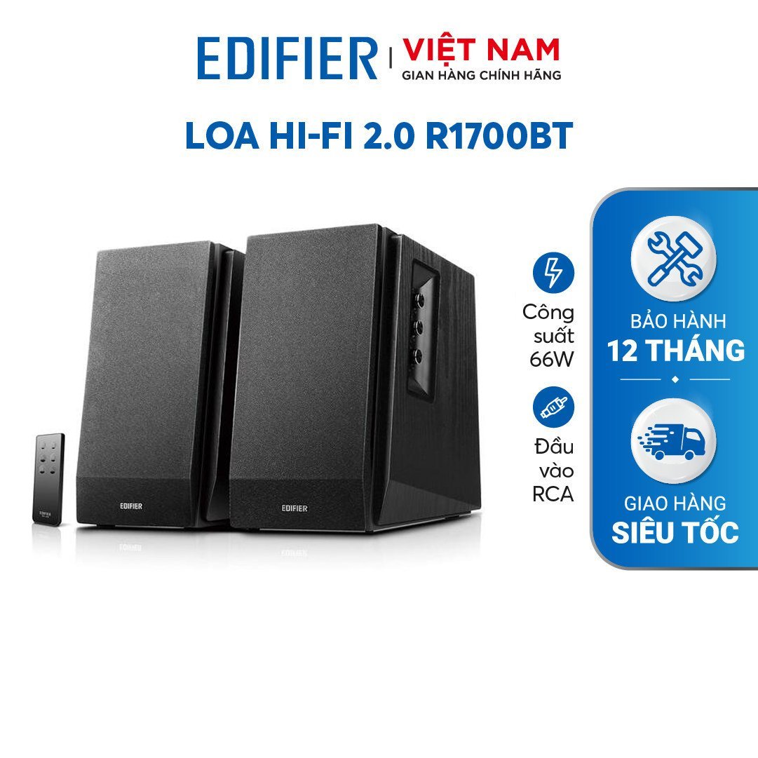 Bộ loa không dây Bluetooth EDIFIER 2.0 R1700BT - Hỗ trợ cổng cắm RCA - Có remote điều khiển - Vỏ gỗ chống dội âm - Hàng chính hãng