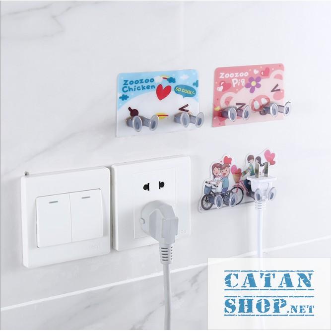 Móc Dán Tường đôi Kẹp Giữ Dây Điện, Phích Cắm Điện/ Kê Đỡ Sạc Điện Thoại - Móc Treo Đồ Đa Năng GD391-TreoDDien-DOI