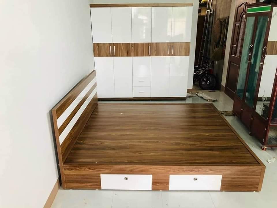 Giường gỗ công nghiệp MDF 1m6 x 2m có ngăn kéo