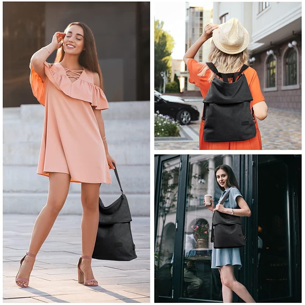 Túi đeo vai của Canva Backpack phụ nữ, túi đeo vai đa chức năng cổ điển, túi xách lớn giản dị, túi hobo cho chuyến tham quan trường văn phòng hàng ngày - màu xám đen