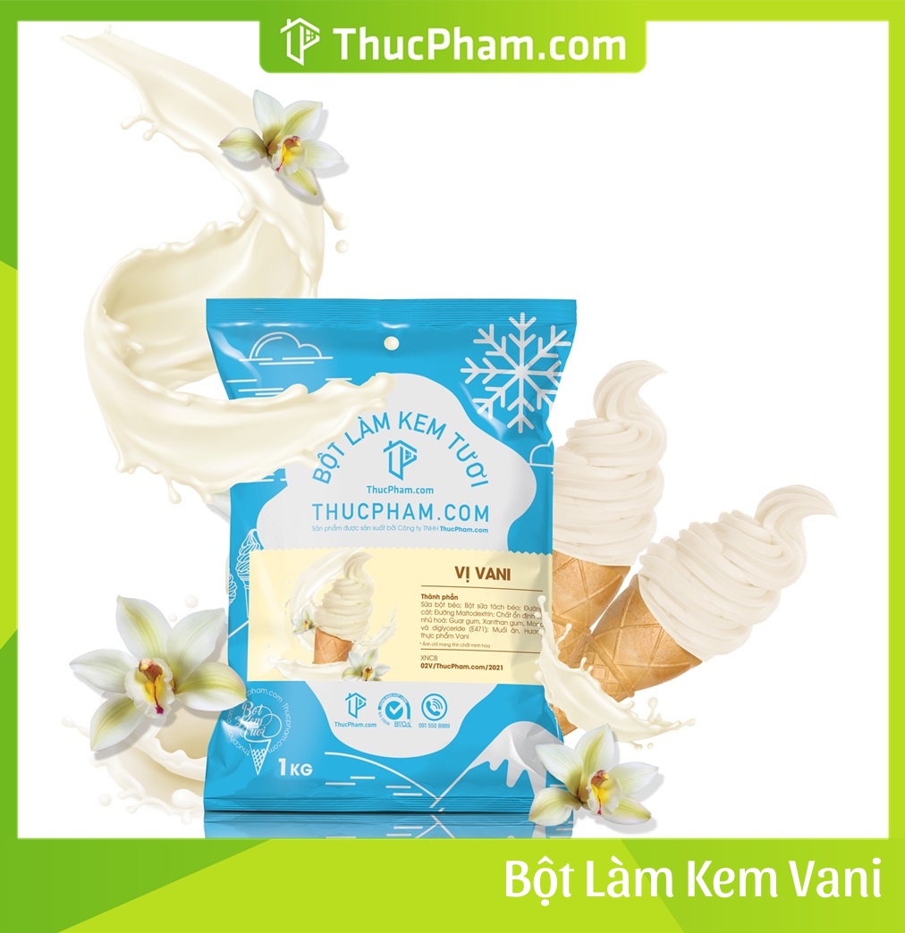 Combo 5 Gói Bột Làm Kem Tươi ThucPham.Com Vị Vani - Túi 1kg - Được Chứng Nhận HTQL An Toàn Thực Phẩm ISO 22000:2018