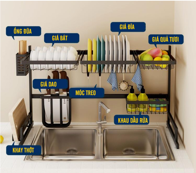 Combo Kệ chén bát  trên bồn rửa và kệ gia vị 2 tầng đa năng hàng chuẩn xịn 2020