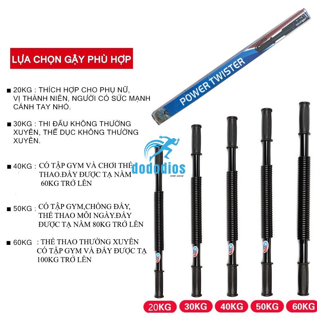Gậy Bẻ Lò Xo Ti Tan Lực Bẻ Từ 20KG Đến 100KG Tập Tay,Vai,Xô,Ngực Body Tại Nhà gậy lò xo 100kg màu vàng - Hàng chính hãng dododios