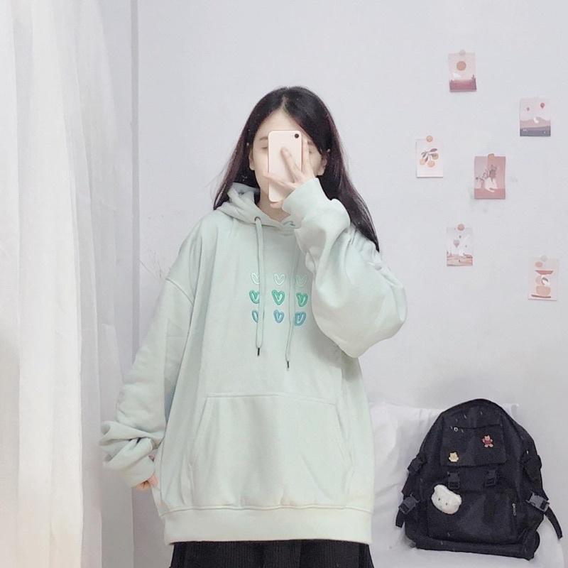 Áo hoodie trái tim màu xanh unisex ảnh thật SSSTore