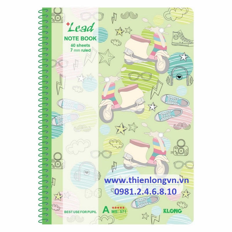 Vở kẻ ngang lò xo Lead - 120 trang; Klong 571 bìa xanh lá